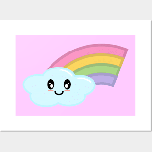 Kawaii Cute Happy Rainbow in Pink Posters and Art